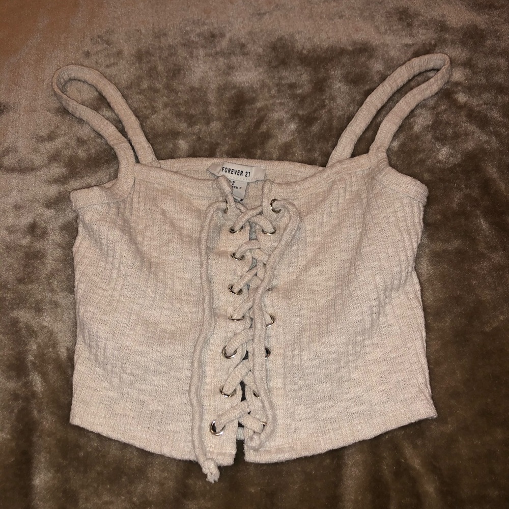 Lace Up Knit Crop Tank